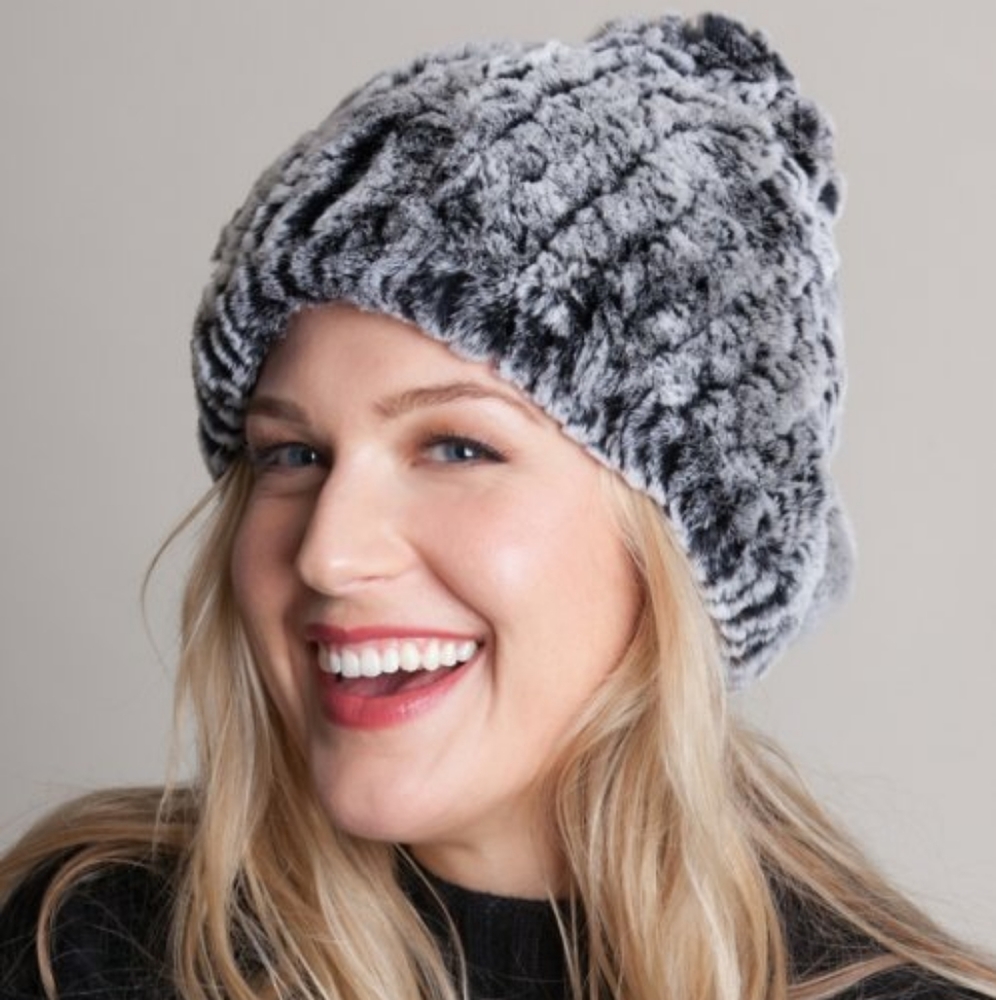 Overland Knitted Rex Rabbit Fur Convertible Beanie
